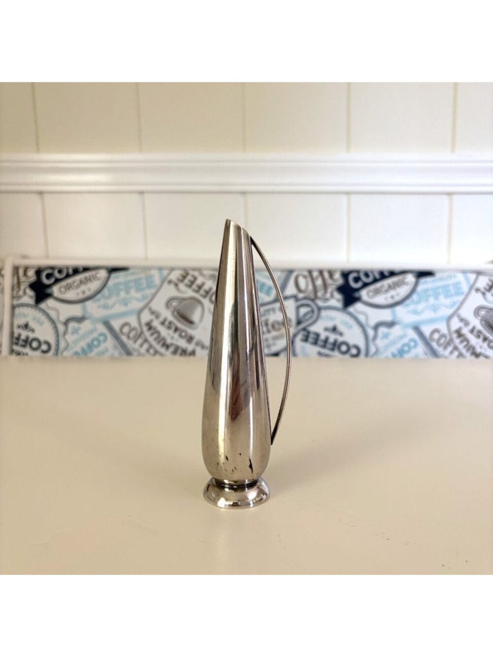 Vintage MCM Silver Plate Bud Vase - Danish Modern Teardrop with Loop Handle Made